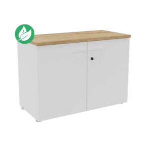 Armoire basse portes battantes L.100 x P.48 x H.72 cm - Corps Blanc - Top Chêne Nebraska Armoire basse portes battantes L.100 x P.48 x H.72 cm - Corps Blanc - Top Chêne Nebraska