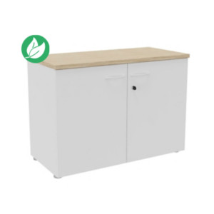 Armoire basse portes battantes L.100 x P.48 x H.72 cm - Corps Blanc - Top Chêne Armoire basse portes battantes L.100 x P.48 x H.72 cm - Corps Blanc - Top Chêne