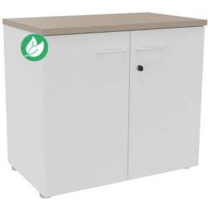 Armoire basse portes battantes L.80 x P.48 x H.72 cm - Corps Blanc - Top Argile Armoire basse portes battantes L.80 x P.48 x H.72 cm - Corps Blanc - Top Argile
