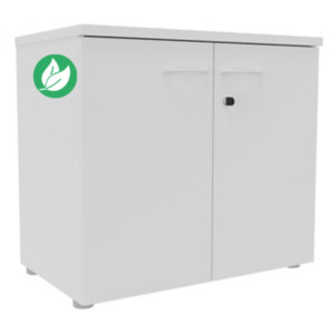 Armoire basse portes battantes L.80 x P.48 x H.72 cm - Corps Blanc - Top Blanc Armoire basse portes battantes L.80 x P.48 x H.72 cm - Corps Blanc - Top Blanc