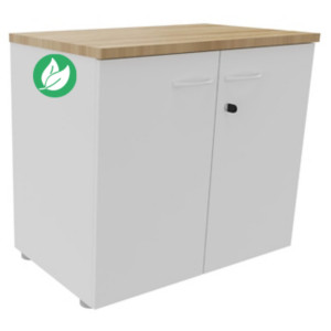 Armoire basse portes battantes L.80 x P.48 x H.72 cm - Corps Blanc - Top Chêne Nebraska Armoire basse portes battantes L.80 x P.48 x H.72 cm - Corps Blanc - Top Chêne Nebraska