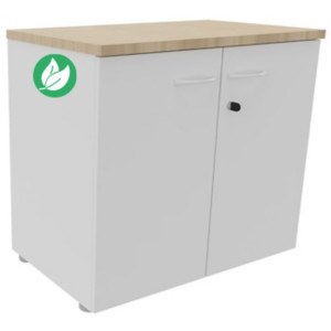 Armoire basse portes battantes L.80 x P.48 x H.72 cm - Corps Blanc - Top Chêne Armoire basse portes battantes L.80 x P.48 x H.72 cm - Corps Blanc - Top Chêne
