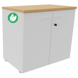 Armoire basse portes battantes L.80 x P.48 x H.72 cm - Corps Blanc - Top Hêtre Armoire basse portes battantes L.80 x P.48 x H.72 cm - Corps Blanc - Top Hêtre