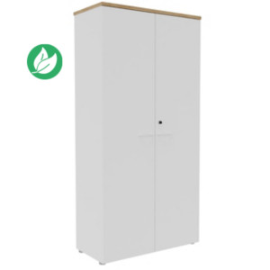 Armoire haute portes battantes L.100 x P.48 x H.203 cm - Corps Blanc - Top Chêne Nebraska Armoire haute portes battantes L.100 x P.48 x H.203 cm - Corps Blanc - Top Chêne Nebraska