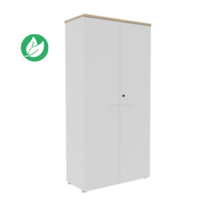 Armoire haute portes battantes L.100 x P.48 x H.203 cm - Corps Blanc - Top Chêne Armoire haute portes battantes L.100 x P.48 x H.203 cm - Corps Blanc - Top Chêne