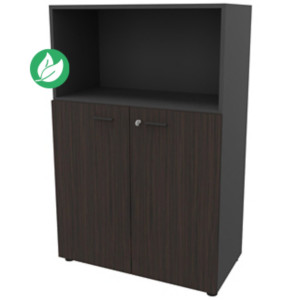Armoire mi-haute avec niche Arold H.131 x L.86 cm portes basses Ebène / Tissu gris Armoire mi-haute avec niche Arold H.131 x L.86 cm portes basses Ebène / Tissu gris
