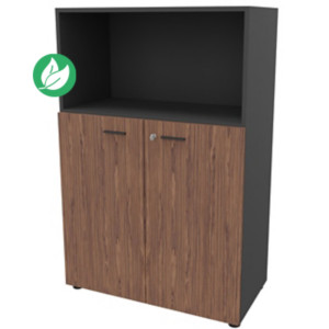 Armoire mi-haute avec niche Arold H.131 x L.86 cm portes basses Noyer / Tissu gris Armoire mi-haute avec niche Arold H.131 x L.86 cm portes basses Noyer / Tissu gris