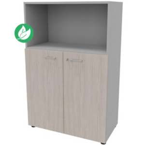 Armoire mi-haute avec niche Arold H.131 x L.86 cm portes basses Orme gris / Aluminium Armoire mi-haute avec niche Arold H.131 x L.86 cm portes basses Orme gris / Aluminium