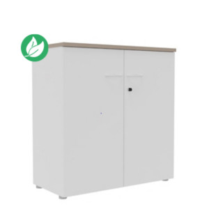 Armoire mi-hauteur portes battantes L.100 x P.48 x H.104 cm - Corps Blanc - Top Argile Armoire mi-hauteur portes battantes L.100 x P.48 x H.104 cm - Corps Blanc - Top Argile