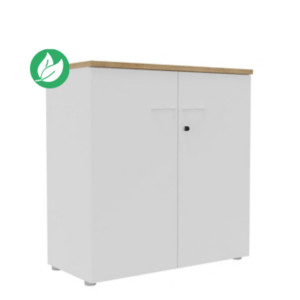 Armoire mi-hauteur portes battantes L.100 x P.48 x H.104 cm - Corps Blanc - Top Chêne Nebraska Armoire mi-hauteur portes battantes L.100 x P.48 x H.104 cm - Corps Blanc - Top Chêne Nebraska