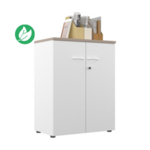 Armoire mi-hauteur portes battantes L.80 x P.48 x H.104 cm - Corps Blanc - Top Argile Armoire mi-hauteur portes battantes L.80 x P.48 x H.104 cm - Corps Blanc - Top Argile