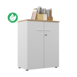 Armoire mi-hauteur portes battantes L.80 x P.48 x H.104 cm - Corps Blanc - Top Chêne Nebraska Armoire mi-hauteur portes battantes L.80 x P.48 x H.104 cm - Corps Blanc - Top Chêne Nebraska