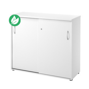 Armoire mi-hauteur portes coulissantes L.120 x P.48 x H.104 cm - Corps Blanc - Portes coulissante Blanc Armoire mi-hauteur portes coulissantes L.120 x P.48 x H.104 cm - Corps Blanc - Portes coulissante Blanc