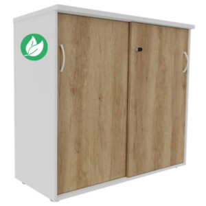 Armoire mi-hauteur portes coulissantes L.120 x P.48 x H.104 cm - Corps Blanc - Portes coulissante Chêne Nebraska Armoire mi-hauteur portes coulissantes L.120 x P.48 x H.104 cm - Corps Blanc - Portes coulissante Chêne Nebraska