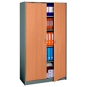 Armoire à portes battantes Officio H. 185 x L. 104 cm - Corps aluminium portes hêtre