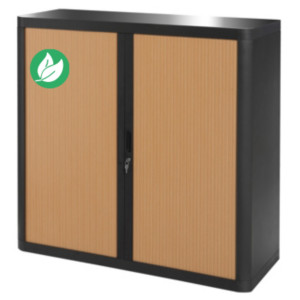 Armoire à rideaux métal et polystyrène EasyOffice - H.104 x L.110 cm - Corps Noir - Rideaux Hêtre Armoire à rideaux métal et polystyrène EasyOffice - H.104 x L.110 cm - Corps Noir - Rideaux Hêtre