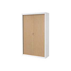 Armoire métal à rideaux Officlass H.200 x L.120 cm Corps Blanc - Rideaux Chêne clair