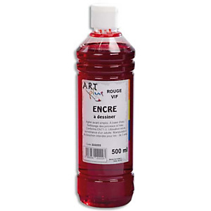 ART PLUS Flacon de 500ml d'encre à dessiner Rouge. Couleurs intenses, totalement aquarellable, fusante ART PLUS Flacon de 500ml d'encre à dessiner Rouge. Couleurs intenses, totalement aquarellable, fusante
