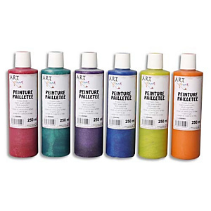 ART PLUS Lot de 6 flacons 250ml gouache. Assortis pailleté : Bordeaux, Vert, Violet, Bleu, Jaune, Orange ART PLUS Lot de 6 flacons 250ml gouache. Assortis pailleté : Bordeaux, Vert, Violet, Bleu, Jaune, Orange