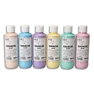 ART PLUS Lot de 6 flacons 250ml de gouache. Assortis pastel : Beige, Bleu, Violet, Jaune, Vert, Rose ART PLUS Lot de 6 flacons 250ml de gouache. Assortis pastel : Beige, Bleu, Violet, Jaune, Vert, Rose
