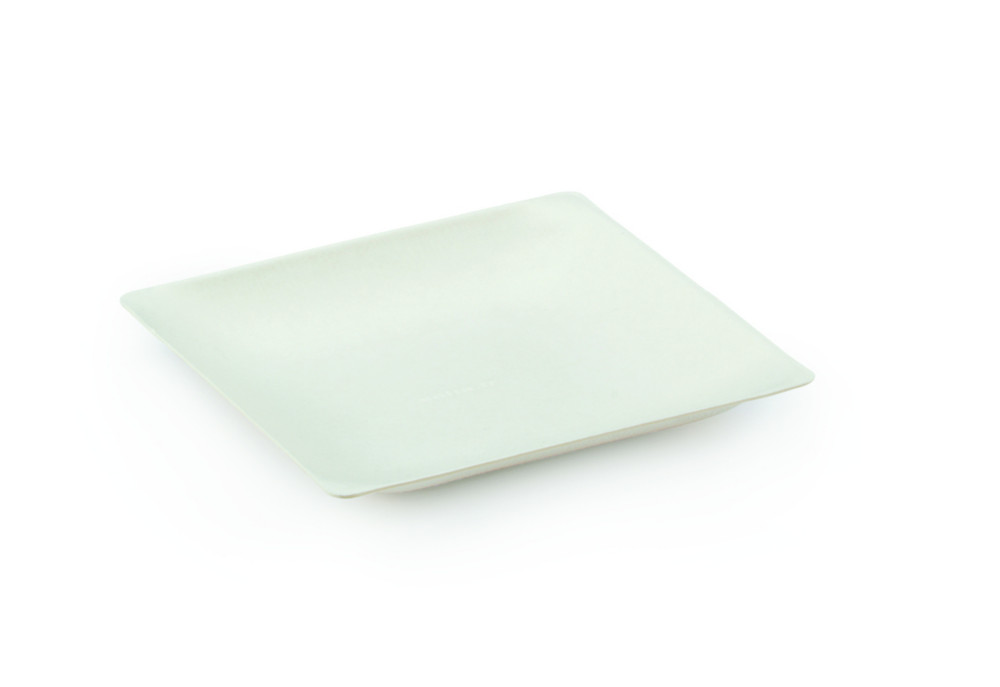 Assiette jetable carrée biodégradable en canne à sucre 11 x 11 cm - Blanc