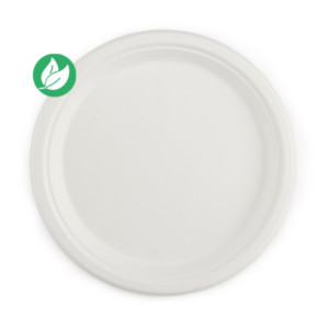 Assiette jetable ronde et plate en fibres végétales ø 17 cm - Blanc - Lot de 50