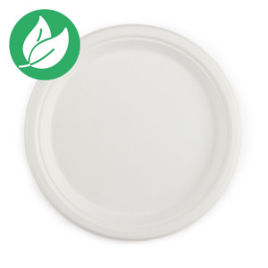 Assiette jetable ronde et plate en fibres végétales ø 25 cm - Blanc - Lot de 50