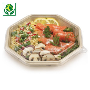 Assiette octogonale en canne à sucre avec couvercle Assiette octogonale en canne à sucre avec couvercle