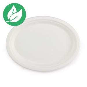Assiette ovale et plate en fibres végétales - Blanc - Lot de 50