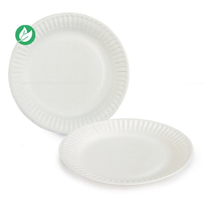 Assiette ronde en carton 15 cm - Blanc - Lot de 100