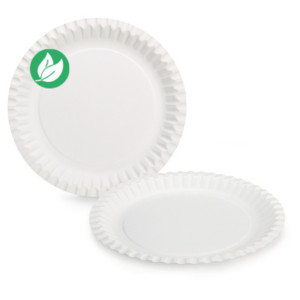 Assiette ronde en carton 23 cm - Blanc - Lot de 100