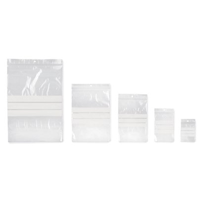 Assortiment de 1000 sachets plastique zip transparents avec bandes blanches 50 microns - 1