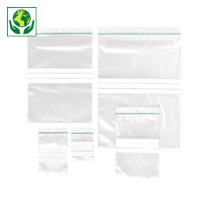 Assortiment de 500 sachets plastique 50% recyclé zip à bandes blanches 100 microns RAJA