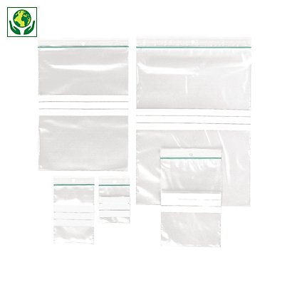 Assortiment de 500 sachets plastique 50% recyclé zip à bandes blanches 100 microns RAJA - 1