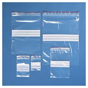 Assortiment de 500 sachets plastique zip à bandes blanches 100 microns RAJA