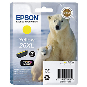 Authentieke inktpatroon EPSON Ours Polaire 26XL geel voor inkjet printers
