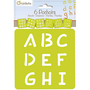 AVENUE MANDARINE Sachet de 6 pochoirs thème Alphabet majuscule, translucides, Dim. Lettres H3,5 x L2,5 cm AVENUE MANDARINE Sachet de 6 pochoirs thème Alphabet majuscule, translucides, Dim. Lettres H3,5 x L2,5 cm