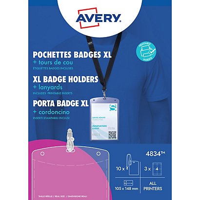 Avery 4834 - 10 lacets + pochettes en plastique pour badge - A6 - 1