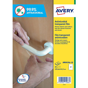 Avery Adhesivos antibacterianos de poliéster transparente, 199.6 x 143.5 mm, no imprimibles, removibles