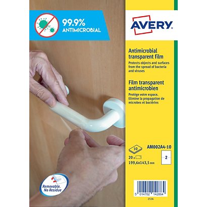 Avery Adhesivos antibacterianos de poliéster transparente, 199.6 x 143.5 mm, no imprimibles, removibles - 1