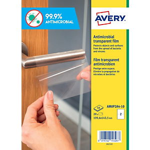 Avery AM0P2A4 Film antimicrobien transparent permanent 199,6 x 143,5 mm - Boîte de 20
