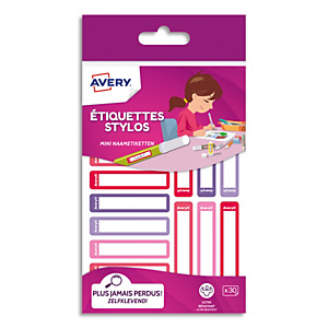 AVERY Blister de 30 Etiquettes Stylos 50x10mm, coloris Rose/Rouge, écrire avec un feutre permanent