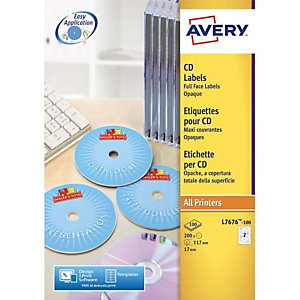 AVERY Boîte de 200 étiquettes Laser monochrome pour CD et DVD L7676-100