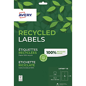 AVERY Boîte de 60 étiquettes recyclées blanches 99,1 x 139mm. Impression Jet d'encre & Laser AVERY Boîte de 60 étiquettes recyclées blanches 99,1 x 139mm. Impression Jet d'encre & Laser
