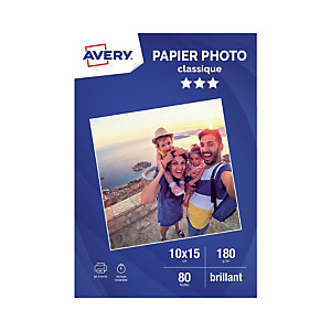 AVERY Boîte de 80 feuilles de papier photo brillant 10 x 15 cm, jet d'encre, 180 g/m²