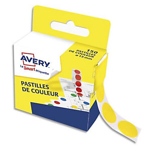 AVERY Boîte distributrice de 150 pastilles adhésives Ø15 mm. Coloris Jaune.