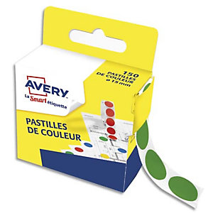 AVERY Boîte distributrice de 150 pastilles adhésives Ø15 mm. Coloris Vert.