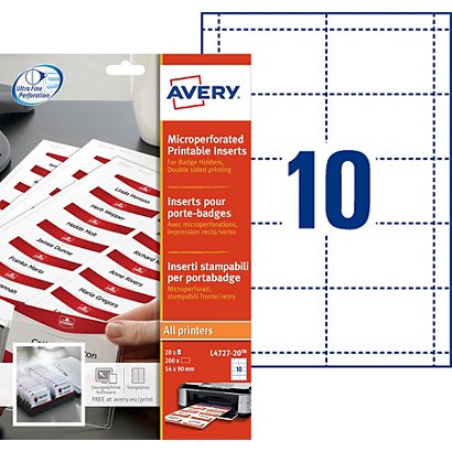 Avery Bristols micro perforés pour badges 190/m² en planche A4 5,4 x 9 cm - 1