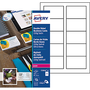 Avery C32016-10 - Cartes de visite blanches à bords lisses - 85 x 54 mm - Impression laser Avery C32016-10 - Cartes de visite blanches à bords lisses - 85 x 54 mm - Impression laser