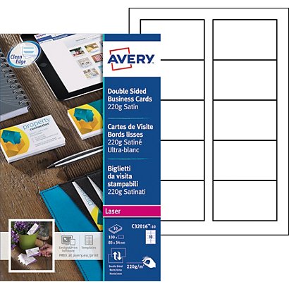 Avery C32016-10 - Cartes de visite blanches à bords lisses - 85 x 54 mm - Impression laser - 1